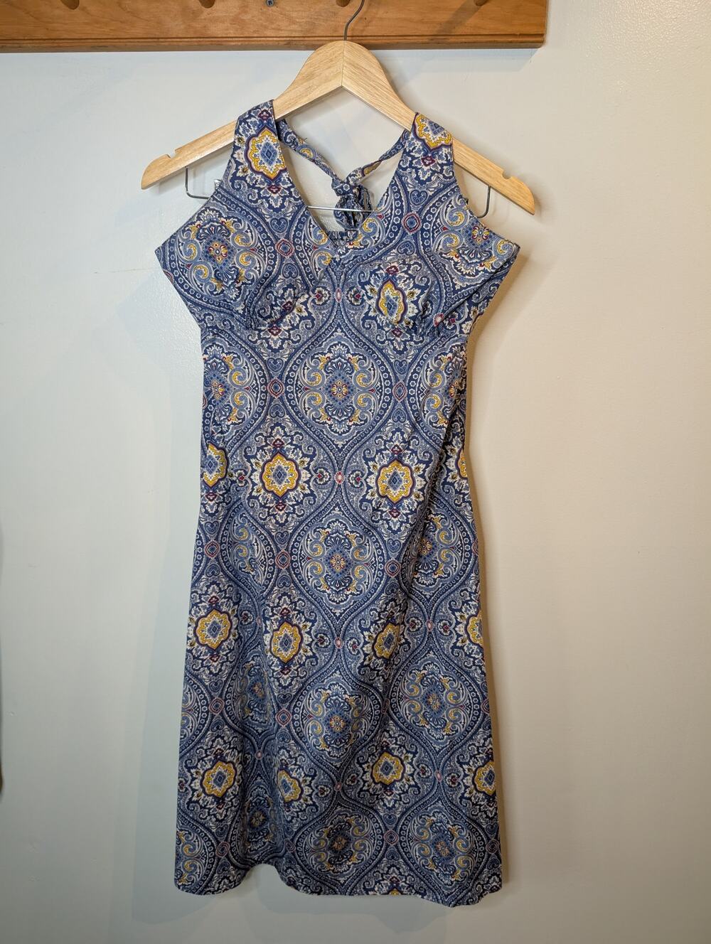 Tommy Hilfiger Y2K Blue Paisley Cold Shoulder Dress Stretch Fitted Size 8